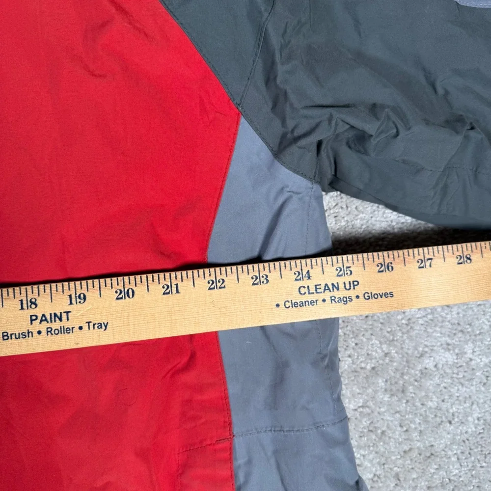 The North Face HyVent Jacket Mens XL Red Grey Zip Hooded Rain Shell Coat READ